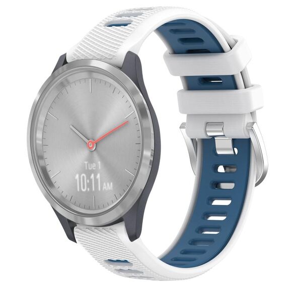 Per Garmin Vivomove 3S 18mm Cinturino sportivo in silicone con fibbia in acciaio bicolore (bianco + blu)