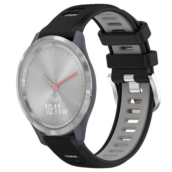 Per Garmin Vivomove 3S 18mm Cinturino sportivo in silicone con fibbia in acciaio bicolore (nero + grigio)