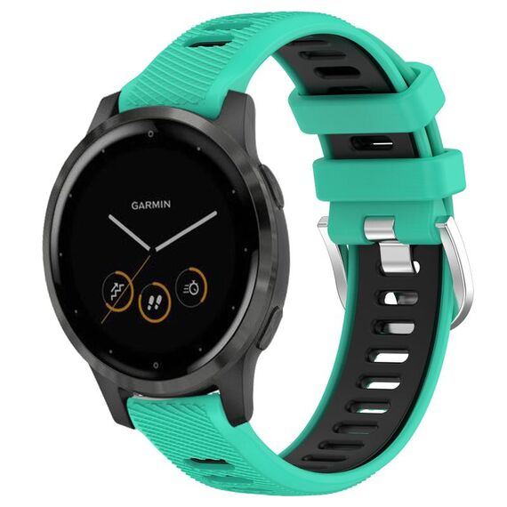 Per Garmin Vivoactive 4S 18mm Cinturino sportivo in silicone con fibbia in acciaio bicolore (blu lago + nero)