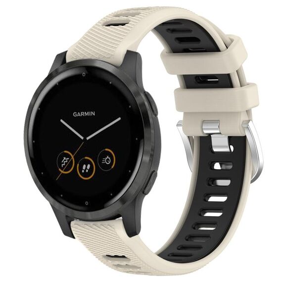Per Garmin Vivoactive 4S 18mm Cinturino sportivo in silicone con fibbia in acciaio bicolore (Starlight + nero)