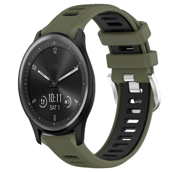 Per Garmin Vivomove Sport 20mm Cinturino sportivo in silicone con fibbia in acciaio bicolore (verde militare + nero)