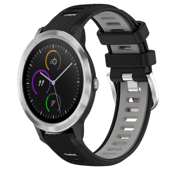 Per Garmin Vivoactive3 20mm Cinturino sportivo in silicone con fibbia in acciaio bicolore (nero + grigio)