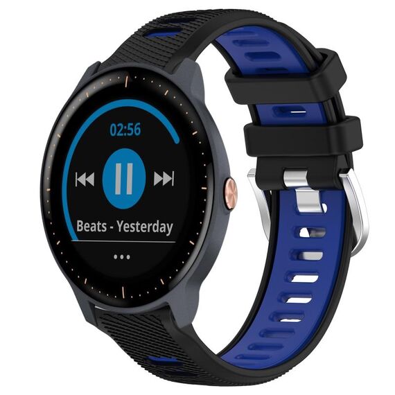 Per Garmin Vivoactive3 Music 20mm Cinturino sportivo in silicone con fibbia in acciaio bicolore (nero + blu)