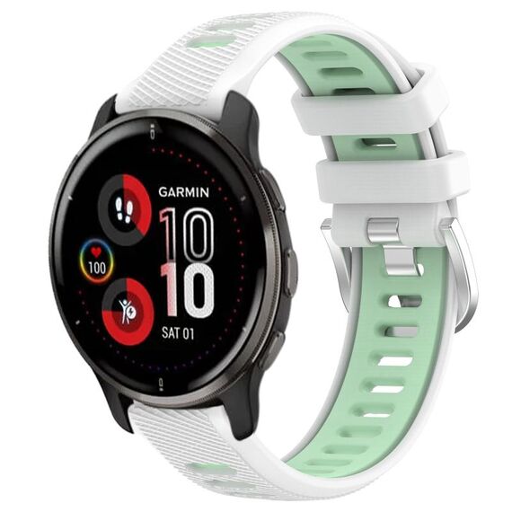 Per Garmin Venu 2 Plus 20mm Cinturino sportivo in silicone con fibbia in acciaio bicolore (bianco + verde acqua)