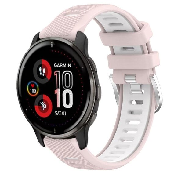 Per Garmin Venu 2 Plus 20mm Cinturino sportivo in silicone con fibbia in acciaio bicolore (rosa + bianco)