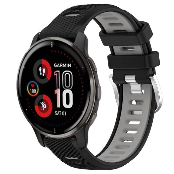 Per Garmin Venu 2 Plus 20mm Cinturino sportivo in silicone con fibbia in acciaio bicolore (nero + grigio)