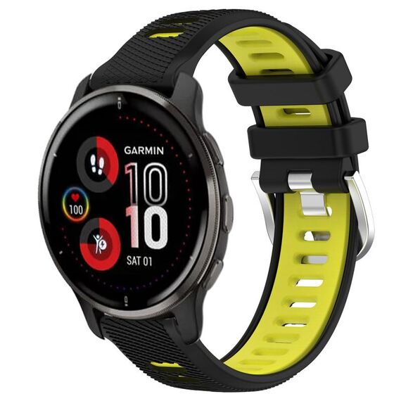 Per Garmin Venu 2 Plus 20mm Cinturino sportivo in silicone con fibbia in acciaio bicolore (nero + verde lime)