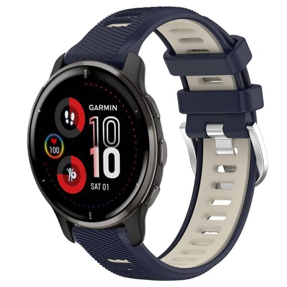 Per Garmin Venu 2 Plus 20mm Cinturino sportivo in silicone con fibbia in acciaio bicolore (blu notte + luce stellare)