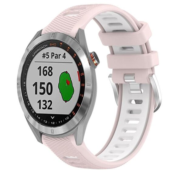 Per Garmin Approach S40 Cinturino sportivo in silicone con fibbia in acciaio bicolore da 20 mm (rosa + bianco)