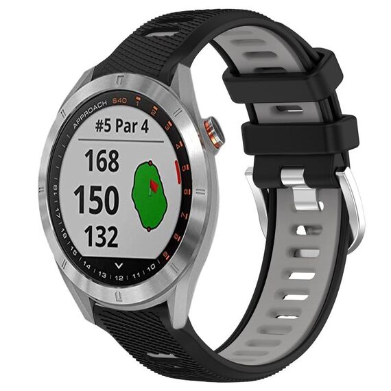 Per Garmin Approach S40 20mm Cinturino sportivo in silicone con fibbia in acciaio bicolore (nero + grigio)