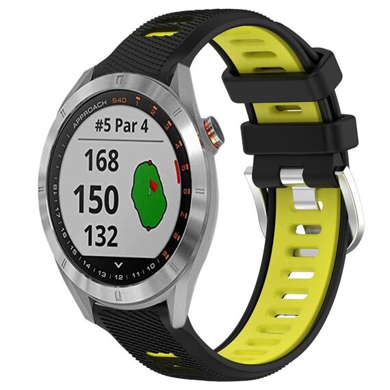 Per Garmin Approach S40 20mm Cinturino sportivo in silicone con fibbia in acciaio bicolore (nero + verde lime)