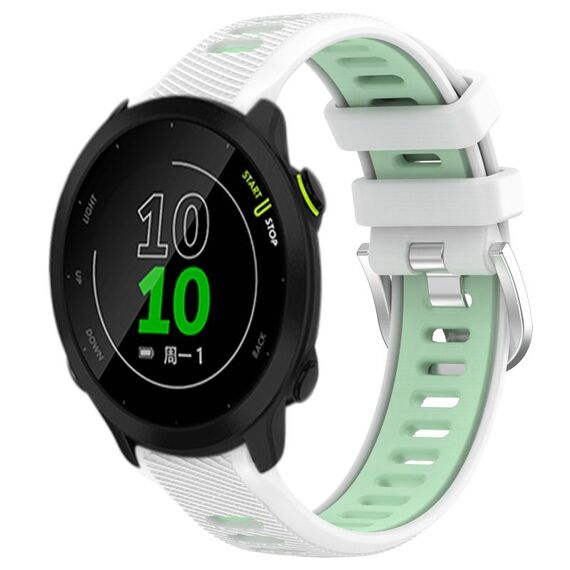 Per Garmin Forerunner 158 20mm Cinturino sportivo in silicone con fibbia in acciaio bicolore (bianco + verde acqua)