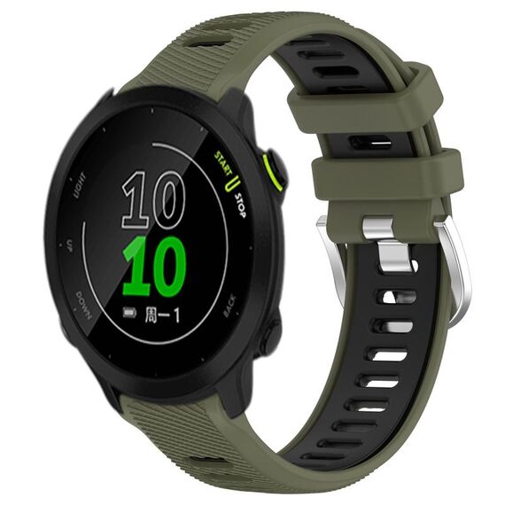 Per Garmin Forerunner 158 20mm Cinturino sportivo in silicone con fibbia in acciaio bicolore (verde militare + nero)