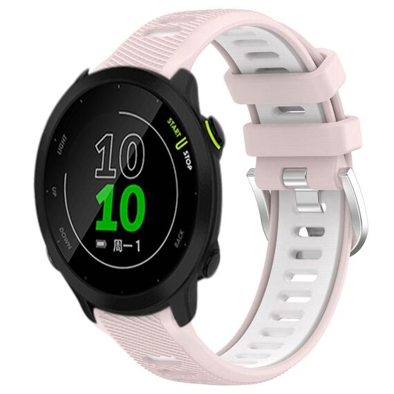 Per Garmin Forerunner 158 20mm Cinturino sportivo in silicone con fibbia in acciaio bicolore (rosa + bianco)
