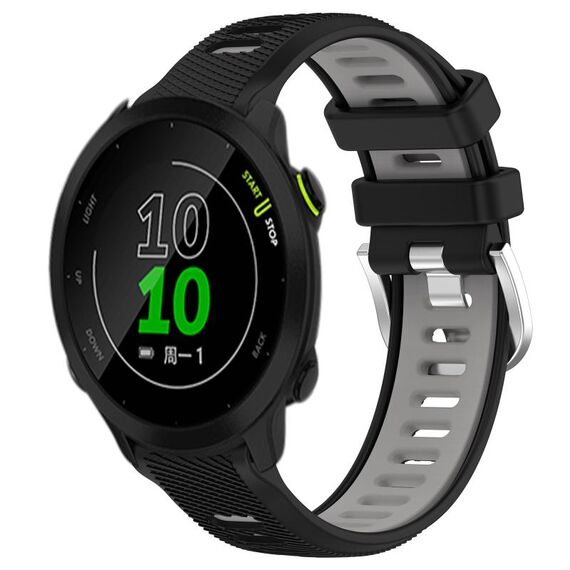 Per Garmin Forerunner 158 20mm Cinturino sportivo in silicone con fibbia in acciaio bicolore (nero + grigio)