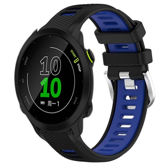 Per Garmin Forerunner 158 20mm Cinturino sportivo in silicone con fibbia in acciaio bicolore (nero + blu)