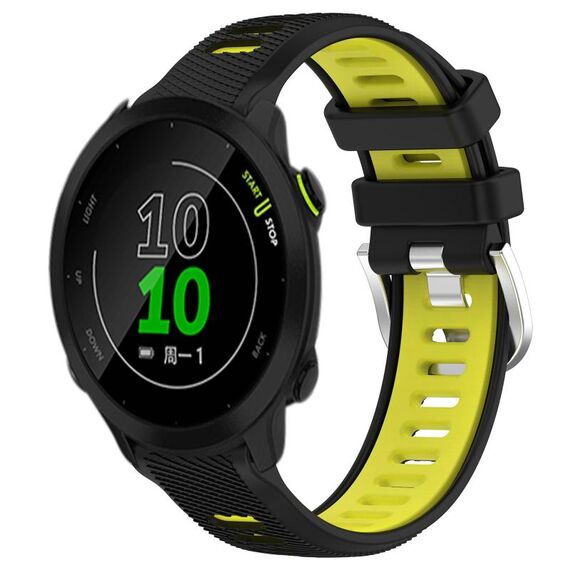Per Garmin Forerunner 158 20mm Cinturino sportivo in silicone con fibbia in acciaio bicolore (nero + verde lime)