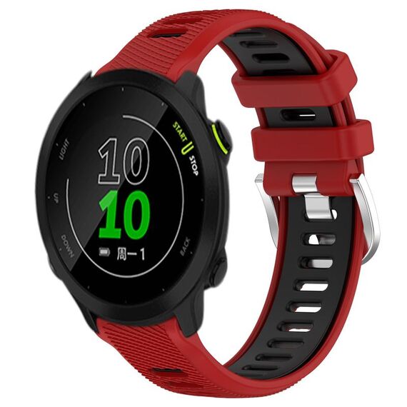 Per Garmin Forerunner 158 20mm Cinturino sportivo in silicone con fibbia in acciaio bicolore (rosso + nero)