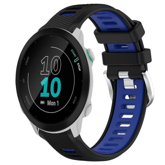 Per Garmin Forerunner 55 20mm Cinturino sportivo in silicone con fibbia in acciaio bicolore (nero + blu)
