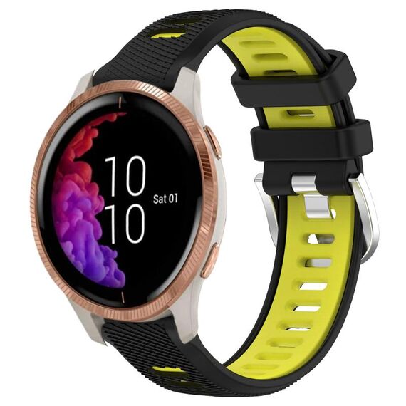 Per cinturino sportivo in silicone con fibbia in acciaio bicolore da 20 mm Garmin Venu (nero + verde lime)