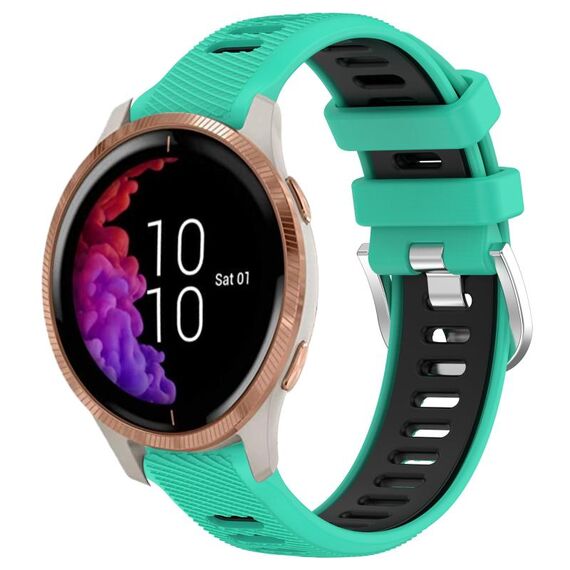 Per cinturino sportivo in silicone con fibbia in acciaio bicolore da 20 mm Garmin Venu (blu lago + nero)
