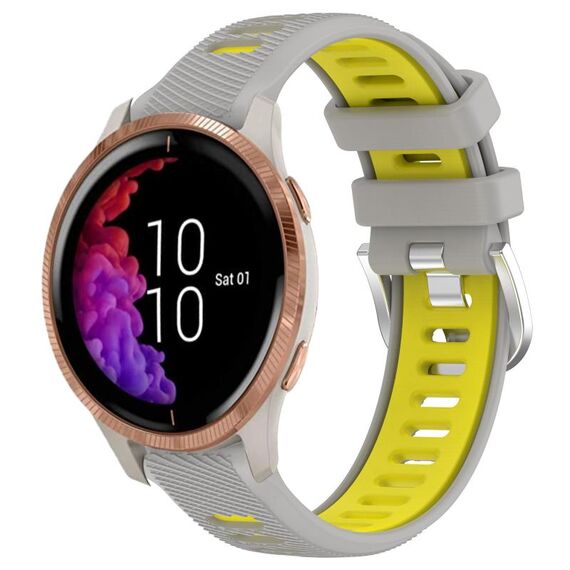 Per cinturino sportivo in silicone con fibbia in acciaio bicolore da 20 mm Garmin Venu (grigio + giallo)