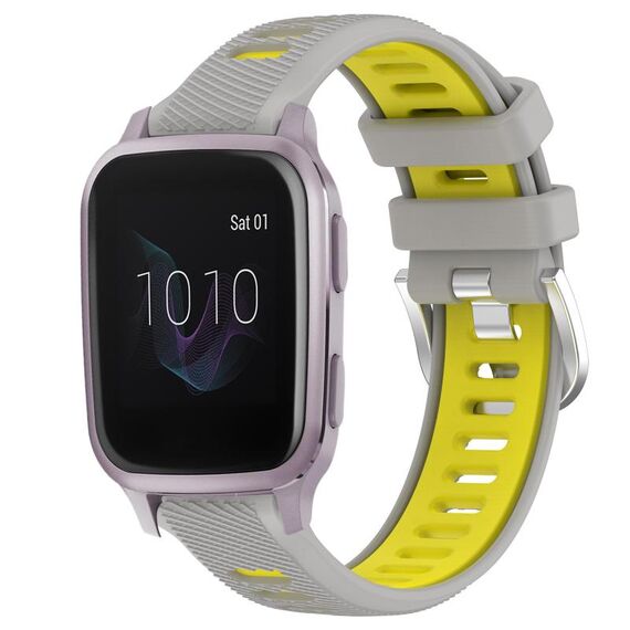 Per Garmin Venu SQ 20mm Cinturino sportivo in silicone con fibbia in acciaio bicolore (grigio + giallo)