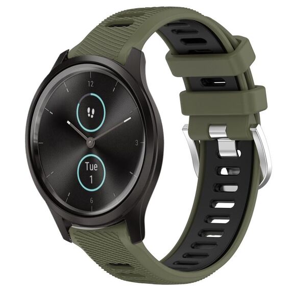 Per Garmin VivoMove Style 20mm Cinturino sportivo in silicone con fibbia in acciaio bicolore (verde militare + nero)