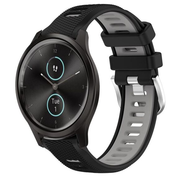 Per Garmin VivoMove Style 20mm Cinturino sportivo in silicone con fibbia in acciaio bicolore (nero + grigio)