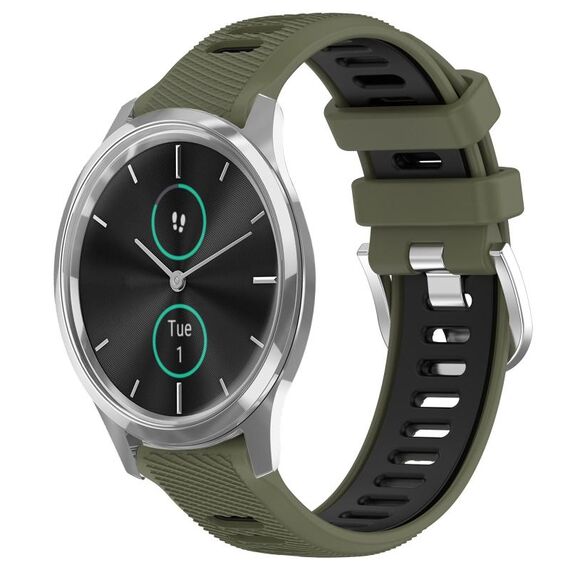 Per Garmin VivoMove Luxe 20mm Cinturino sportivo in silicone con fibbia in acciaio bicolore (verde militare + nero)