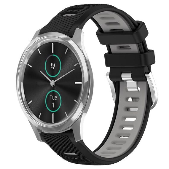 Per Garmin VivoMove Luxe 20mm Cinturino sportivo in silicone con fibbia in acciaio bicolore (nero + grigio)