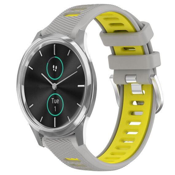 Per Garmin VivoMove Luxe 20mm Cinturino sportivo in silicone con fibbia in acciaio bicolore (grigio + giallo)