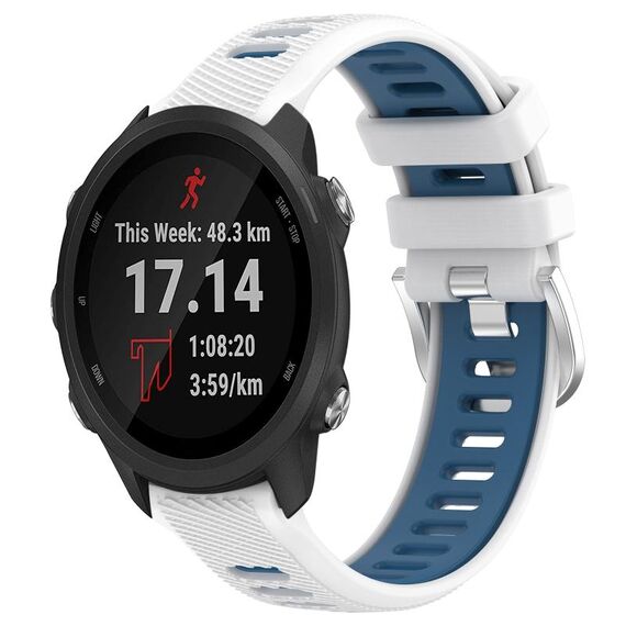 Per Garmin Forerunner 245 20mm Cinturino sportivo in silicone con fibbia in acciaio bicolore (bianco + blu)