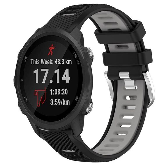 Per Garmin Forerunner 245 20mm Cinturino sportivo in silicone con fibbia in acciaio bicolore (nero + grigio)