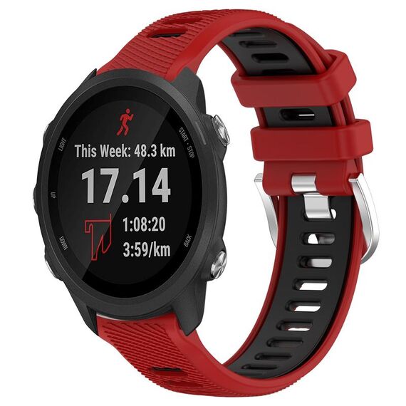 Per Garmin Forerunner 245 Music 20mm Cinturino sportivo in silicone con fibbia in acciaio bicolore (rosso + nero)