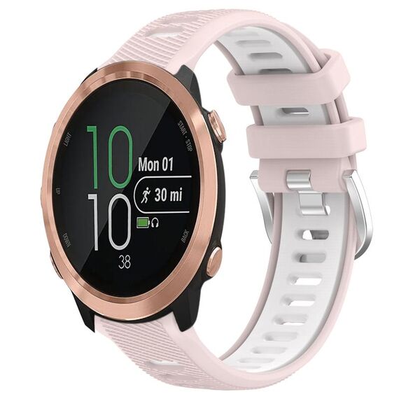 Per Garmin Forerunner 645 20mm Cinturino sportivo in silicone con fibbia in acciaio bicolore (rosa + bianco)