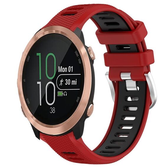 Per Garmin Forerunner 645 20mm Cinturino sportivo in silicone con fibbia in acciaio bicolore (rosso + nero)