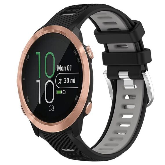 Per Garmin Forerunner 645 Music 20mm Cinturino sportivo in silicone con fibbia in acciaio bicolore (nero + grigio)