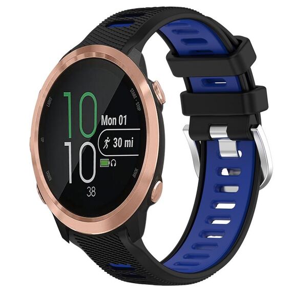 Per Garmin Forerunner 645 Music 20mm Cinturino sportivo in silicone con fibbia in acciaio bicolore (nero + blu)