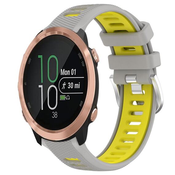 Per Garmin Forerunner 645 Music 20mm Cinturino sportivo in silicone con fibbia in acciaio bicolore (grigio + giallo)