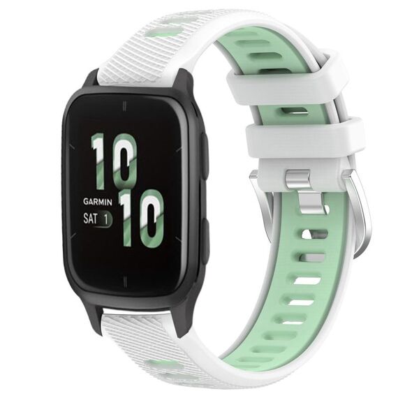 Per Garmin Forerunner Sq2 20mm Cinturino sportivo in silicone con fibbia in acciaio bicolore (bianco + verde acqua)