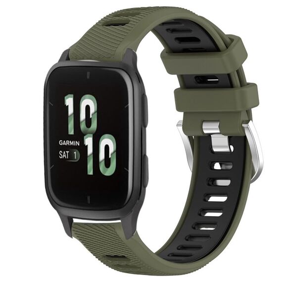 Per Garmin Forerunner Sq2 20mm Cinturino sportivo in silicone con fibbia in acciaio bicolore (verde militare + nero)