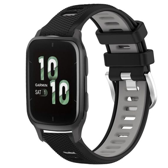 Per Garmin Forerunner Sq2 20mm Cinturino sportivo in silicone con fibbia in acciaio bicolore (nero + grigio)