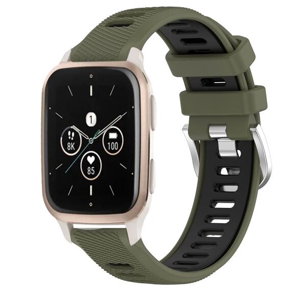 Per Garmin Forerunner Sq2 Music 20mm Cinturino sportivo in silicone con fibbia in acciaio bicolore (verde militare + nero)