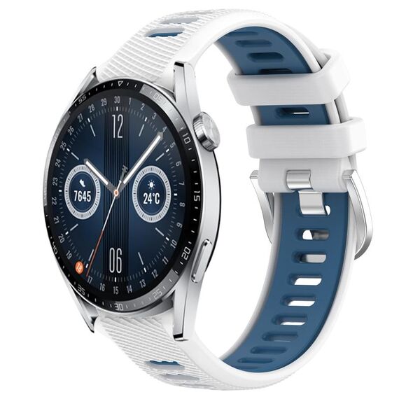 Per Huawei Watch GT3 42mm 20mm Cinturino sportivo in silicone con fibbia in acciaio bicolore (bianco + blu)