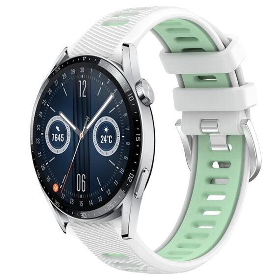 Per Huawei Watch GT3 42mm 20mm Cinturino sportivo in silicone con fibbia in acciaio bicolore (bianco + verde acqua)