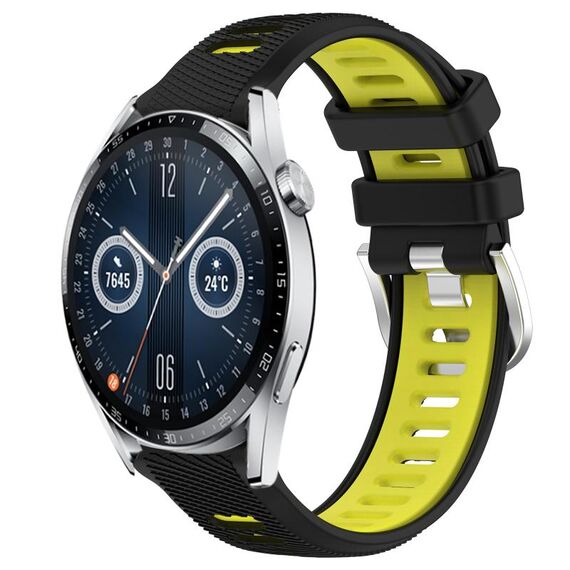 Per Huawei Watch GT3 42mm 20mm Cinturino sportivo in silicone con fibbia in acciaio bicolore (nero + verde lime)