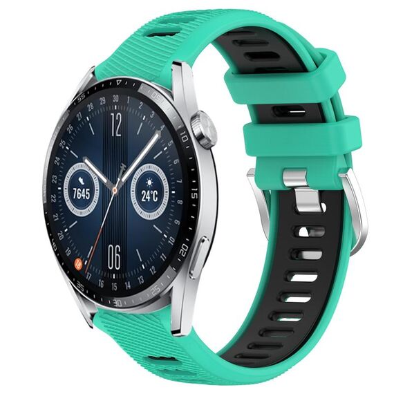 Per Huawei Watch GT3 42mm 20mm Cinturino sportivo in silicone con fibbia in acciaio bicolore (lago blu + nero)