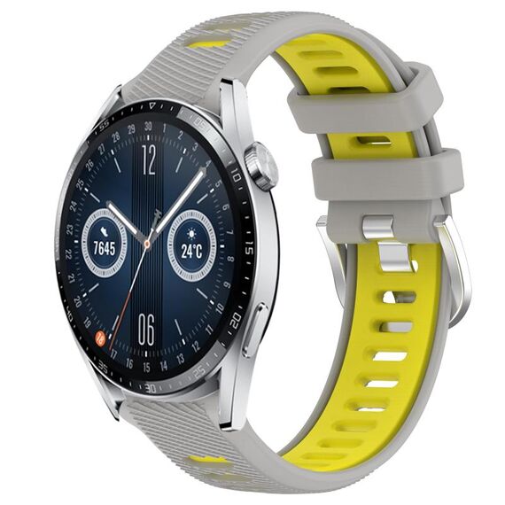 Per Huawei Watch GT3 42mm 20mm Cinturino sportivo in silicone con fibbia in acciaio bicolore (grigio + giallo)