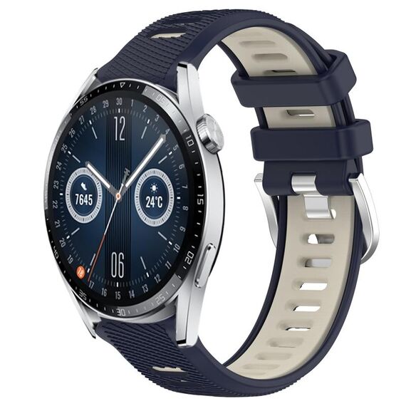 Per Huawei Watch GT3 42mm 20mm Cinturino sportivo in silicone con fibbia in acciaio bicolore (blu notte + luce stellare)